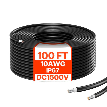 Solar Panel Extension Cable, 10AWG 100ft, IP67, Black