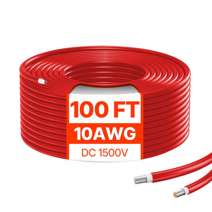 Solar Panel Extension Cable, 10AWG, 100 ft, Red