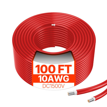 Solar Panel Extension Cable, 10AWG, 100 ft, Red