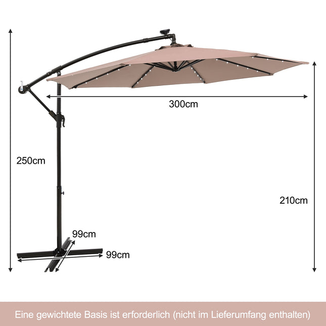Parasol tarasowy solarny z 40 diodami LED, 300 cm, beżowy