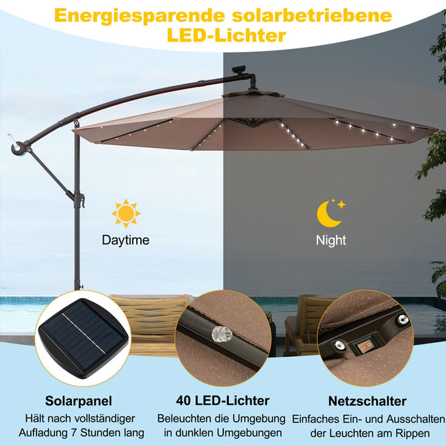 Parasol tarasowy solarny z 40 diodami LED, 300 cm, beżowy