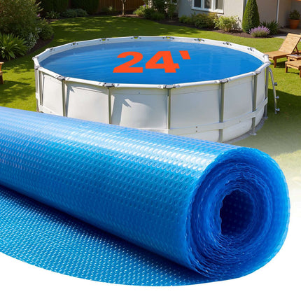 Solar Pool Cover, 24 ft Round, 8 Mil PE Bubble, Blue