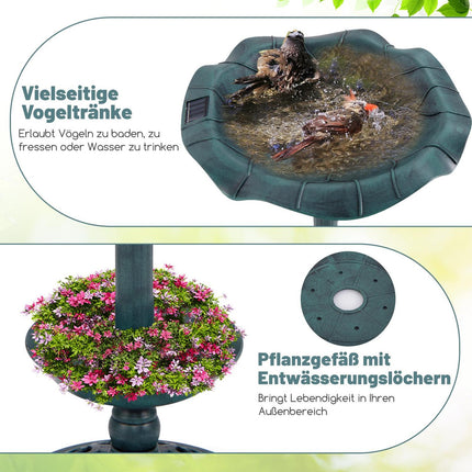 Solar-Powered Bird Bath with LED Light and Planter