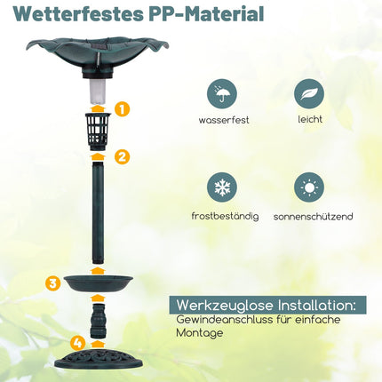 Solar-Powered Bird Bath with LED Light and Planter