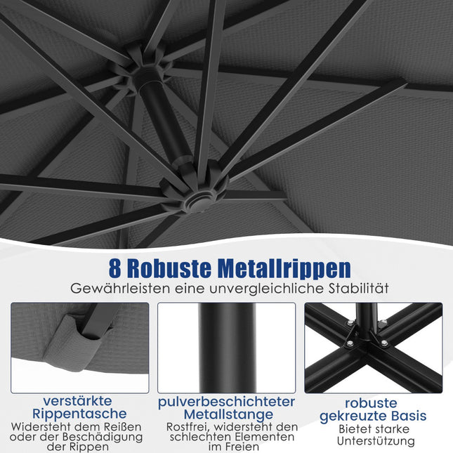 Parasol z wysięgnikiem zasilany energią słoneczną, 300 cm, 40 diod LED, szary