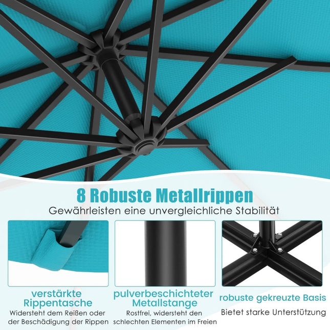 Parasol tarasowy zasilany energią słoneczną z oświetleniem LED, 300 cm, turkusowy