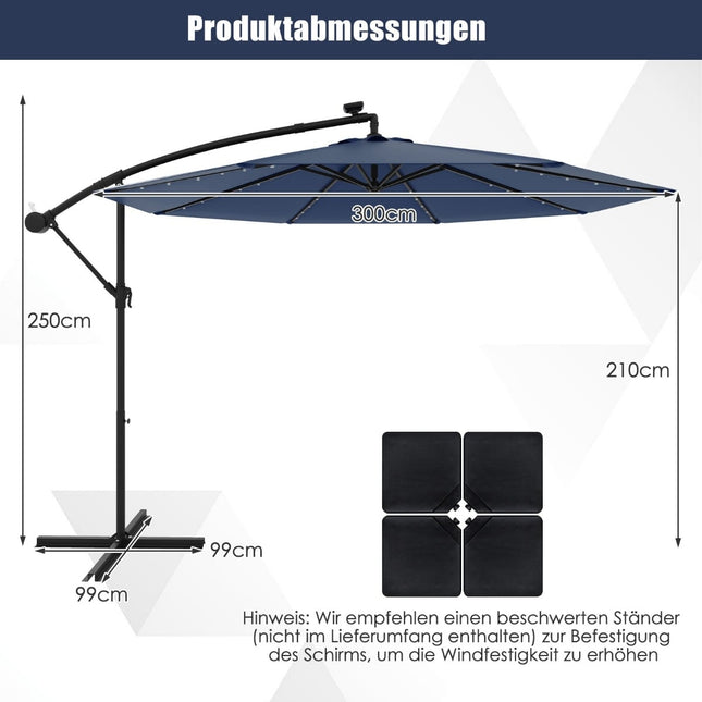 Parasol tarasowy zasilany energią słoneczną z oświetleniem LED, granatowy