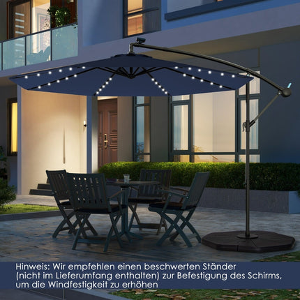 Solar-Powered Patio Umbrella with LED Lights, Navy Blue