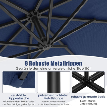Solar-Powered Patio Umbrella with LED Lights, Navy Blue