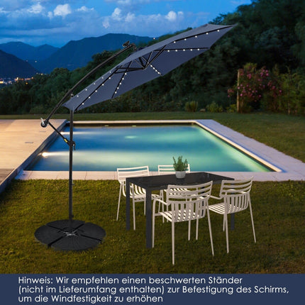 Solar-Powered Patio Umbrella with LED Lights, Navy Blue