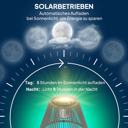 Boho Solar floor lamp, rattan, 25 LEDs, outdoor, IP44