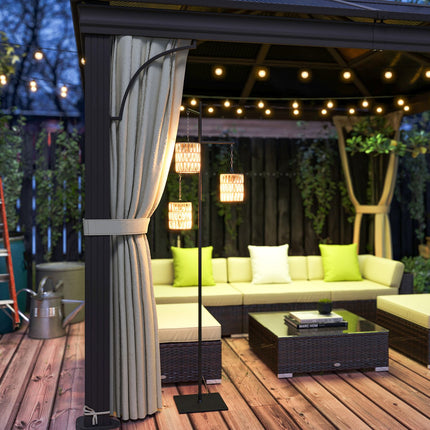 Rattan Solar Floor Lamp, Light Sensor, IP44 Waterproof