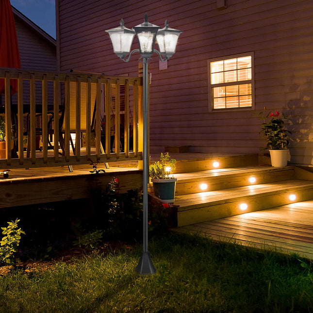 Solar Garden Path Light, 3 Flames, Stainless Steel, LED