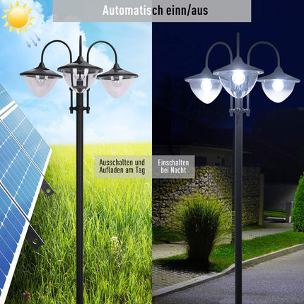 Solar Garden Light, 3-head lamp with flower pot base