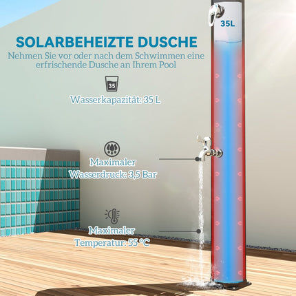 Solar Garden Shower, 35L, Heated, faucet & hand shower