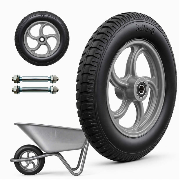 Solid Rubber Wheelbarrow Wheels, 3.25-8, Set of 2