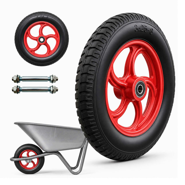 Solid Rubber Wheelbarrow Wheels, 3.25-8, Set of 2