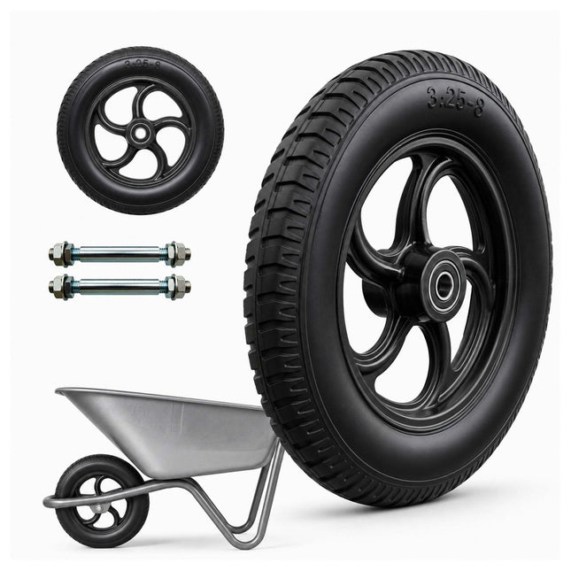 Solid Rubber Wheelbarrow Wheels, 3.25-8, Set of 2