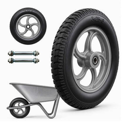 Solid Rubber Wheelbarrow Wheels, 3.25-8, Set of 2