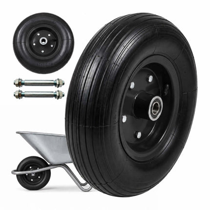 Solid Rubber Wheelbarrow Wheels, 4.00-6, Set of 2