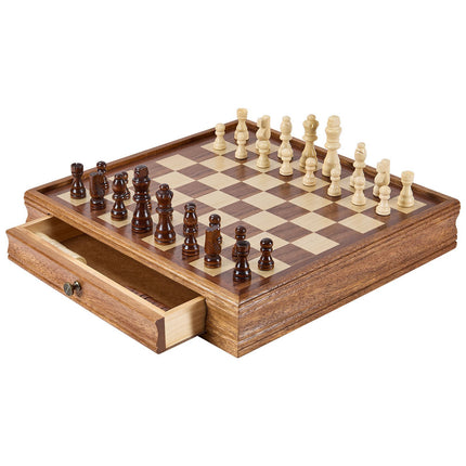 Solid Wood Chess Set 15-Inch, 2-in-1 with Drawer