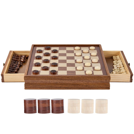 Solid Wood Chess Set 15-Inch, 2-in-1 with Drawer