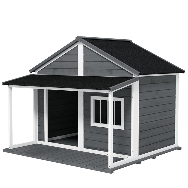 Outdoor Weatherproof Dog House with Patio, Small, Gray