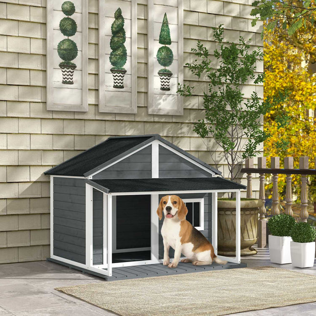 Outdoor Weatherproof Dog House with Patio, Small, Gray