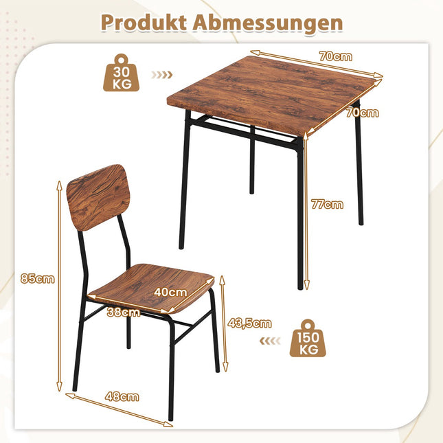 Ruimtebesparende eethoek met opbergplank en 2 stoelen