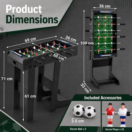 Space-Saving Foosball Table, Foldable, Black, 33x36x109 cm