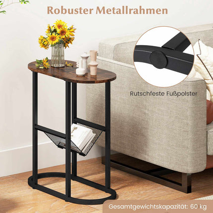 Space-Saving Oval Side Table with Magazine Holder