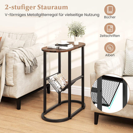 Space-Saving Oval Side Table with Magazine Holder
