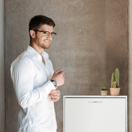 Space-Saving White Shoe Cabinet with Adjustable Shelves