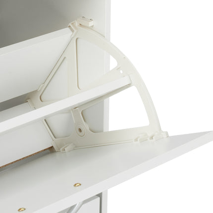 Space-Saving White Shoe Cabinet with Adjustable Shelves