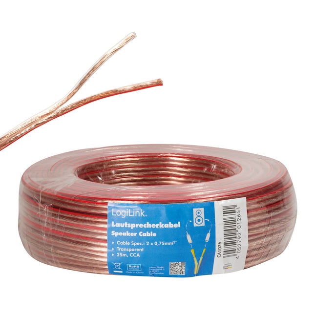 Speaker cable 2x0.75 25m Transparent