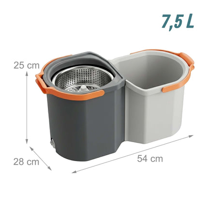 Spin Mop Set with Bucket, 2 Compartments, 7.5L Capacity