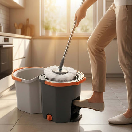 Spin Mop Set with Bucket, Dual-Compartment System