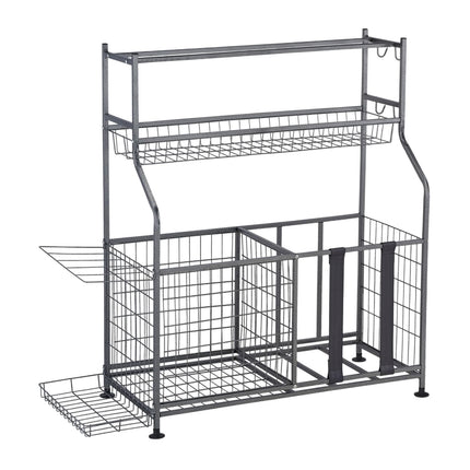 Sports Equipment Rack – Metal, 2 Baskets, Shelves
