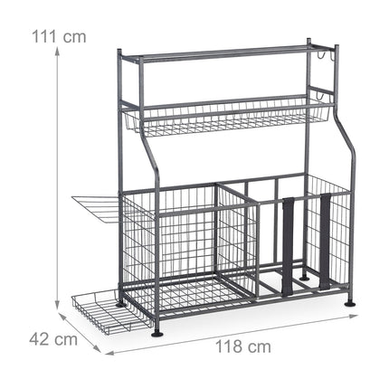 Sports Equipment Rack – Metal, 2 Baskets, Shelves