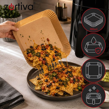 Square Air Fryer Paper Liners 23 x 23 cm, Set of 100, Up to 230°C