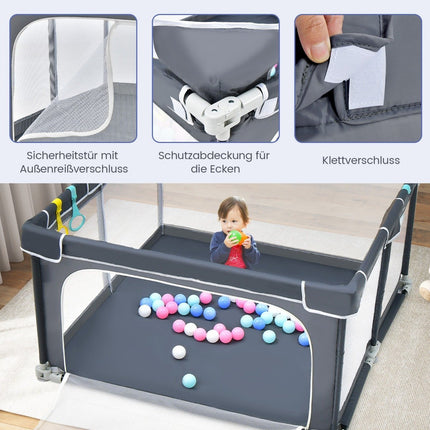 Square Baby Playpen 124 x 124 cm Large Play Fence Dark Gray
