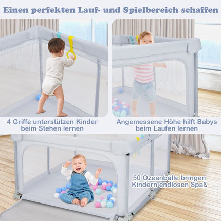 Square Baby Playpen 124 x 124 cm Large Play Fence Light Grey