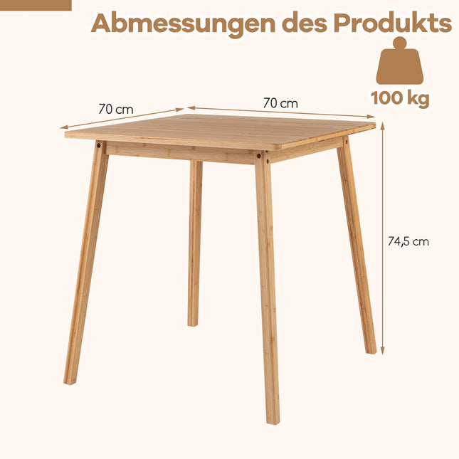 Square Bamboo Dining Table 70x70 cm for 2-4 People
