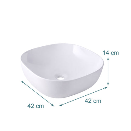 Square Ceramic Countertop Washbasin, 42 x 42 cm, White