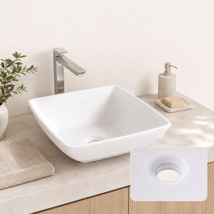 Square Ceramic Washbasin, 41.5 cm, No Tap Hole