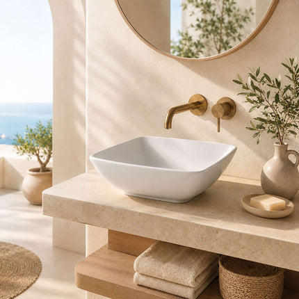 Square Ceramic Washbasin, 41.5 cm, No Tap Hole
