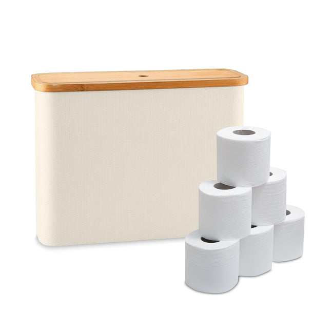 Vierkante stoffen toiletrolhouder, geschikt voor 12 rollen.