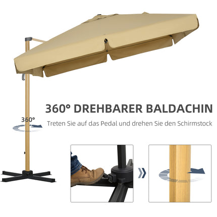 Square Cantilever Parasol, Adjustable height, 295 cm, Khaki