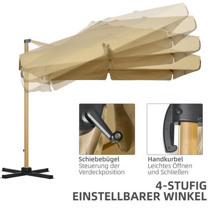 Square Cantilever Parasol, Adjustable height, 295 cm, Khaki