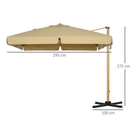 Square Cantilever Parasol, Adjustable height, 295 cm, Khaki